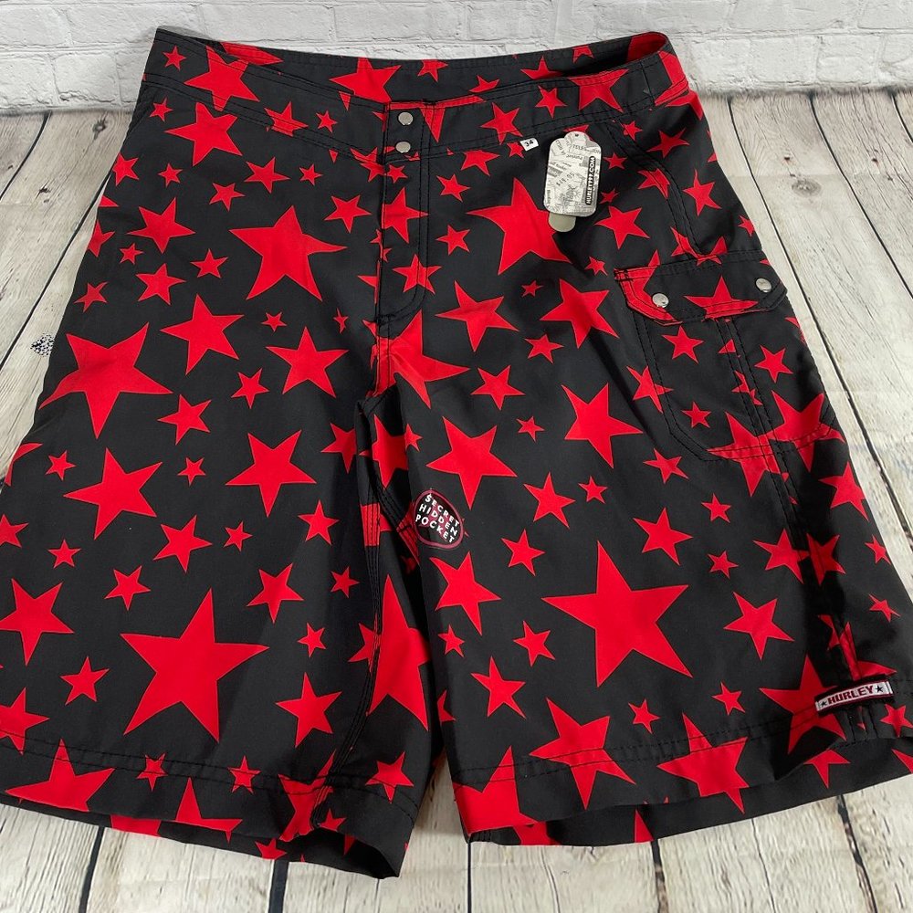 NWT HURLEY VINTAGE Y2K 90'S MEN'S "ROCK STAR 11" BOARD SHORTS SIZE 34